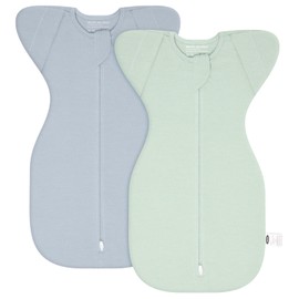 MEXXI Swaddle Baby Sleep Sack With Arms Up, 2 Pack Baby Transitional Swaddle with Double Zipper,100% Organic Cotton Swaddles for Newborns 0.5 TOG (Pistacho Green+Alice Blue, 3-6 Months)