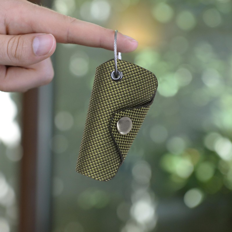 GUGGIARI® Compact Leather PU Jacquard Fabric Key Holder Keychain for