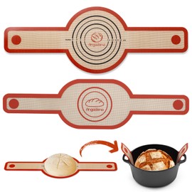 Silicone Bread Sling Oval and Round - Non-Stick & Easy Clean Reusable Oval Silicone Baking Mat for dutch oven. With Long Handles Sourdough Bread Baking mat tools supplier Liner,2 Brown Set