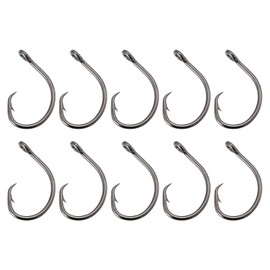 ECSiNG Pack of 10 Fishing Hooks 10/0 Circle Hooks Saltwater Fishing Hooks Big Game Hooks for Tuna Halibut Bass Cod Black Nickel Coating