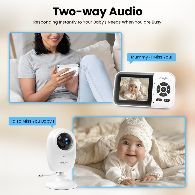 Simyke Smart Baby Monitor with 2 Cameras and Audio,App,Long Range,Night