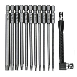 Fixinus 11 Piece Torx Long Screwdriver Bit Set, 1/4 Inch Magnetic Hex Shank, S2 Steel, 75 mm Long Drill, Security Torx Bits T6-T40, with L-Angle Screwdriver Bit Holder