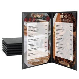 AMGSH 6 Pack 2 View Menu Holder Menu Covers 8.5" x 11" | Restaurant Menu Covers Diploma Cover Black Leather Menu Sleeves Book Style for Restaurant Coffee Bars Wine List Fit for Letter Size Paper