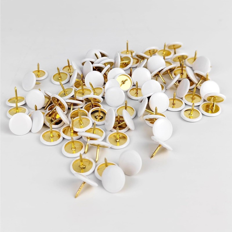 100 Pcs White Drawing Pins, Round Head Thumbtacks, Metal Push