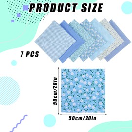 YSUY 7PCS Fat Quarters Fabric Bundles, 20"x20" Precut Quilting Cotton for Sewing, Patchwork, DIY Crafts & Embroidery, Soft, Durable Material for Sewing (Blue)