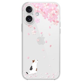 Blingy's for Cellphone Case, Cute Cat Style with Cherry Blossom Pattern Fun Cartoon Animal Design Transparent Soft TPU Protective Clear Case Compatible for (White Cat)
