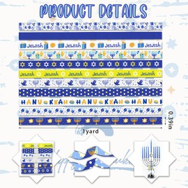 Estivaux 11 Pieces Hanukkah Ribbons 3/8" Wide Grosgrain Ribbon Royal Blue White Ribbon Star of David Menorah Craft Ribbons for Gift Wrapping Jewish Christmas Hanukkah Chanukah Party Decor, 11 Yard