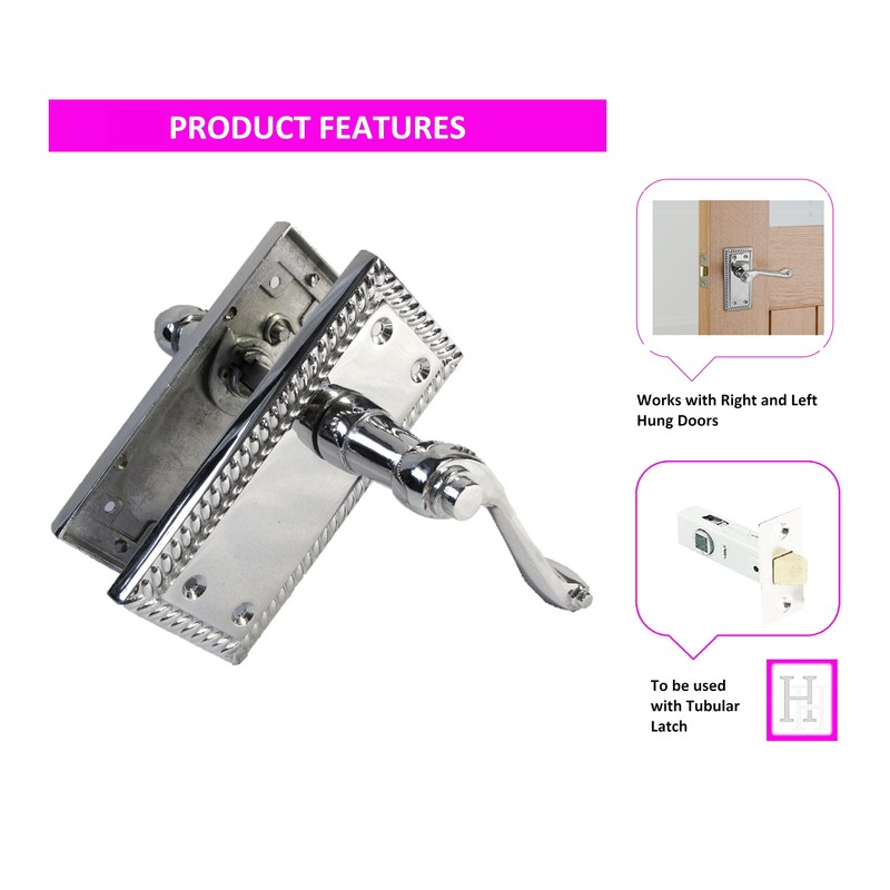 Haven Heritage Door Handle Polished Chrome Georgian Scroll Style Latch