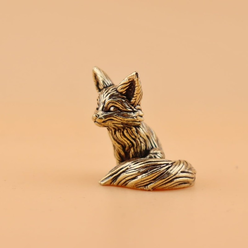 2pcs Vintage Brass Fox Figurine - Elegant Desk Ornament for