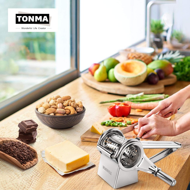 TONMA Multipurpose Rotary Cheese Grater with 1 Stainless Steel Handheld