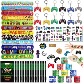 Augweyang Video Game Party Favors Gaming Theme Party Favors Include Game Slap Bracelets Keychain Tattoos and Gift Bags for Video Game Birthday Party Decorations Supplies
