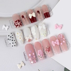 3D Resin Bow Nail Charms 6 Colors Bow-Knot Nail Art Stud Rhinestones,3D Colorful Nail Art Charms Cute Bow Knot Nail Decorations White Pearls Supplies for Women Craft DIY Nail Art Decoration Making