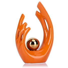 9.5" H Orange Aesthetic Room Decor Accent, Tv Stand Funky Table Centerpiece Orange, Abstract Art Ceramic Statue and Sculpture, Orange decor for living room, bookshelf decorative objects, shelf decor
