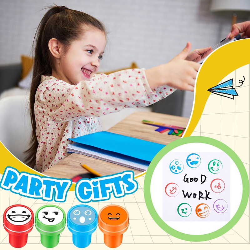 Affrolling 24 Pieces Pre Ink Teacher Stamp Smile Stamps Plastic