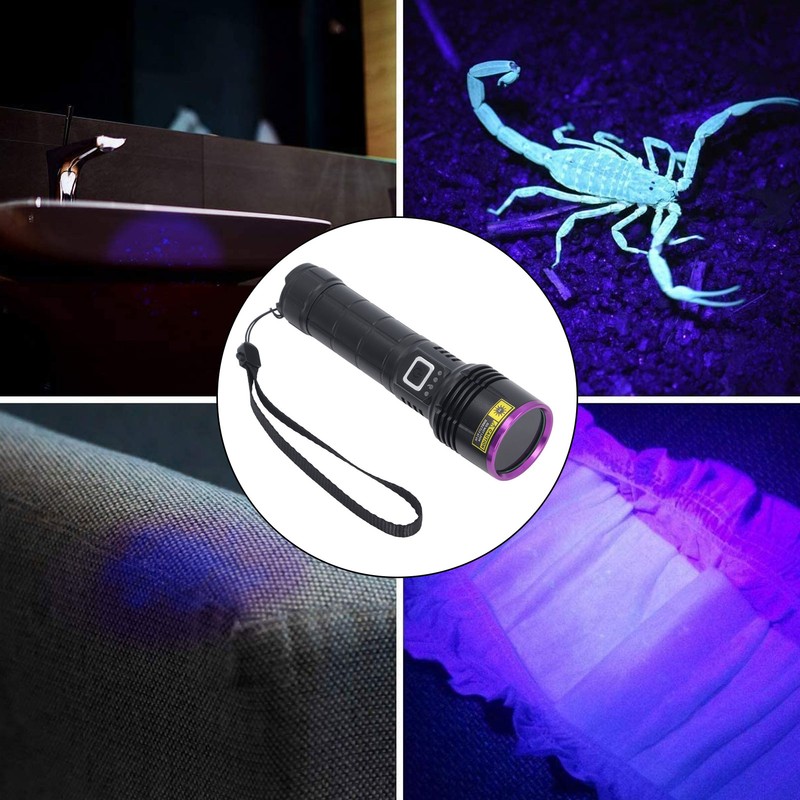 365nm UV Flashlight USB Rechargeable Portable Ultraviolet Torch Light Pet