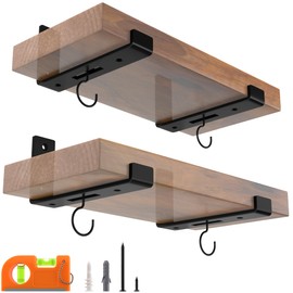LEOPO 12 Inch Shelf Bracket for DIY Floating Shelf, 1/5 inch Thick Openwork Heavy Duty Bracket with Hook, 4 Pack, 11.25” x 6” x 1.5”
