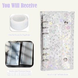 Alpengulen A6 Sticker Organizer Binder Album Sticker Book for Planner Journal Scrapbook Sticker Collecting Book Double-Sided 20 Pages Sticker Storage Binder (Star, 7.7 in)