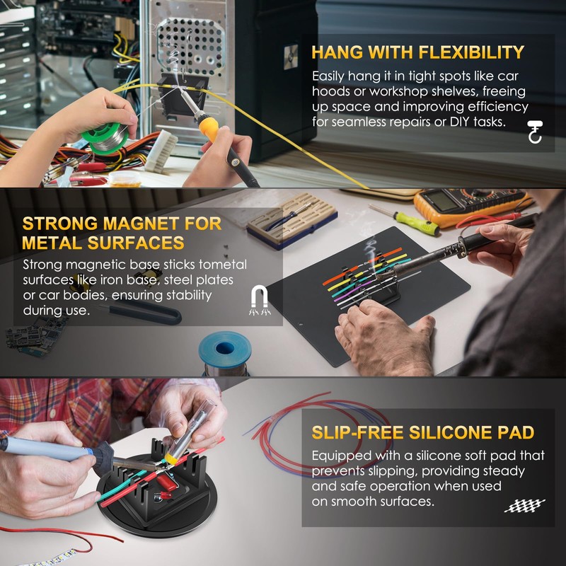 Helping Hands Soldering Station with Heavy-Duty Steel Base, Non-Slip Silicone