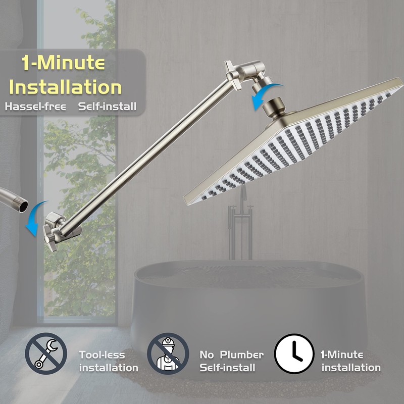 8'' Rain Shower Head with Matching 15'' Extension Arm (Brushed