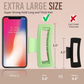 5 Inche Extra Large Claw Clips for Thick and Long Hair, 4 Pack Xl Jumbo Oversized Matte Non-slip Rectangle Hair Clips for Women, Big Strong Hold Jaw MultiColor3