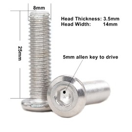 binifiMux 10pcs M8 x 25mm Rivet Countersunk Socket Cap Allen Head Bolts Screws Connecting for Furniture, 304 Stainless Steel