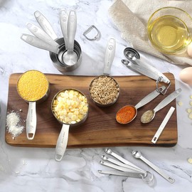 Measuring Cups and Spoons Set of 21 Piece in 18/8 Stainless Steel, Heavy Duty 8 Measuring Cups, 7 Measuring Spoons, 1 Leveler & 5 Mini Measuring Spoons Ideal for Dry and Liquid Ingredients
