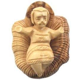 Holy Land Market Olive Wood Baby Jesus in Cradle - Standard Size (3 Inches)