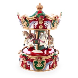 BestPysanky Musical Christmas Figurine with Spinning Carousel Horses