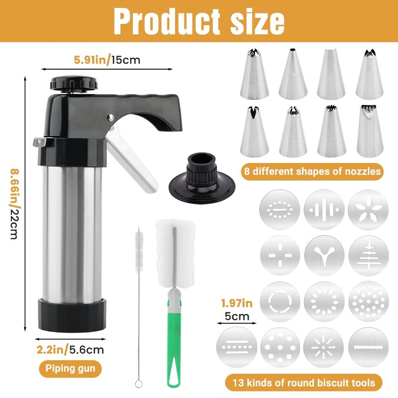 Stainless Steel Cookie Press Kit – 13 Discs & 8