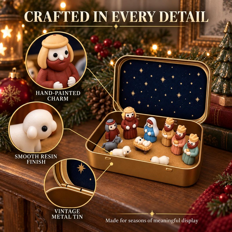 Mini Nativity Set in a Tin Box, Christmas Jesus Scene