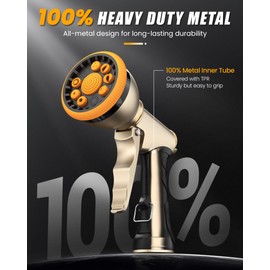 RAINPOINT Garden Hose Nozzle, Heavy Duty Metal Water Hose Sprayer Nozzle with 9 Adjustable Spray Patterns, High Pressure Hand Sprayer for Watering Plants, Lawns, Car and Pet Washing (2, Orange)