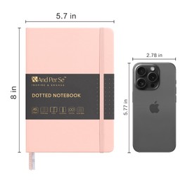 &And Per Se Dotted Journal Notebook, A5 Hardcover Leather Bullet Dotted Journal, 160 Pages 100 gsm Thick Dotted Paper，3 Stickers Included for Women Men, Work Office or School - 5.7'' x 8'' (Pink)