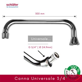 Schläfer 400114 U-Spout for Standing and Wall Fittings 30 cm, U-Pipe Spout with Mixing Nozzle M22, Swivel Spout for Mixer Tap, Throw with 3/4 Inch IG, Metal in Chrome