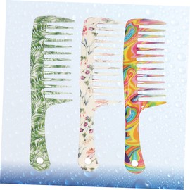TOVINANNA 3pcs Big Teeth Combs Hair Styling Combs Wide Teeth Hair Combs Straight Handle Combs Hairdressing Combs Printing Haircut Combs