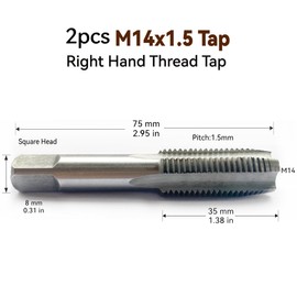 2pcs M14 x 1.5 Tap Set, Metric Thread Tap, M14 Tap (pitch 1.5mm), HSS 6542 Right Hand M14 x 1.5mm Threading Hand Tap (M14x1.5 Tap)