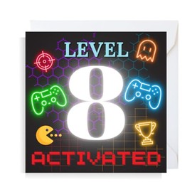 Second Ave Gaming Gamer 8th Birthday Age 8 Square Children's Kids Birthday Greeting Card for Boy or Girl