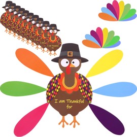 Jetec 10 Pieces Thanksgiving Turkey Craft Paper Turkey with 60 Pieces Colorful Feathers and Glue Points for Thanksgiving Party Craft Activities