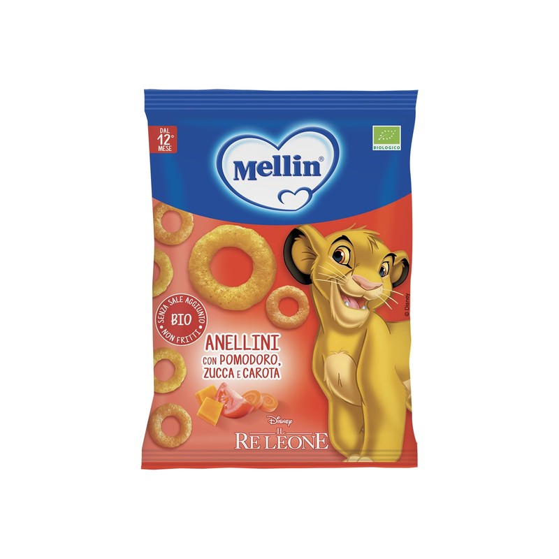Mellin Anelli di Pomodoro, Zucca e Carota, ilReLeone, Snack Biologico,6x15g