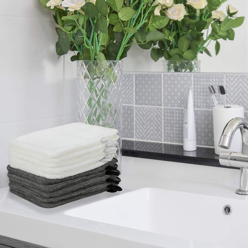 PHOGARY Pack of 10 Face Cloths Wash Mitt Flannel Removal