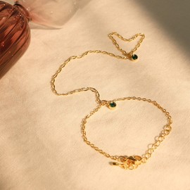 Simple Ring Bracelet Hand Chain 4k Gold Bracelets Stack Delicate Bohemian Birthstone Gold Hand Chain Bracelet Finger Chain Slave Bracelet Jewelry Set for Women and Girls (Style 1)