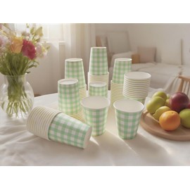 excvalues 100 Pieces 9 oz Gingham Paper Drinking Cups, Plaid Paper Cups Checkered Cups for Birthday Party, Hot Cold Beverage, DIY and Easter Paper Cups Picnic Decor Supplies (Green)