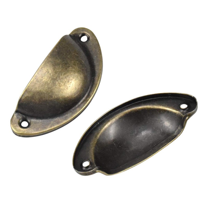 12PCS Cabinet Cup Pull Handle, Antique Brass Shell Cup Handles,