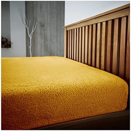 Teddy Fleece Fitted Bed Sheet Double, Luxurious Soft Polyester Plain Thermal & Warm Fluffy Bedding BedSheet, New Ochre