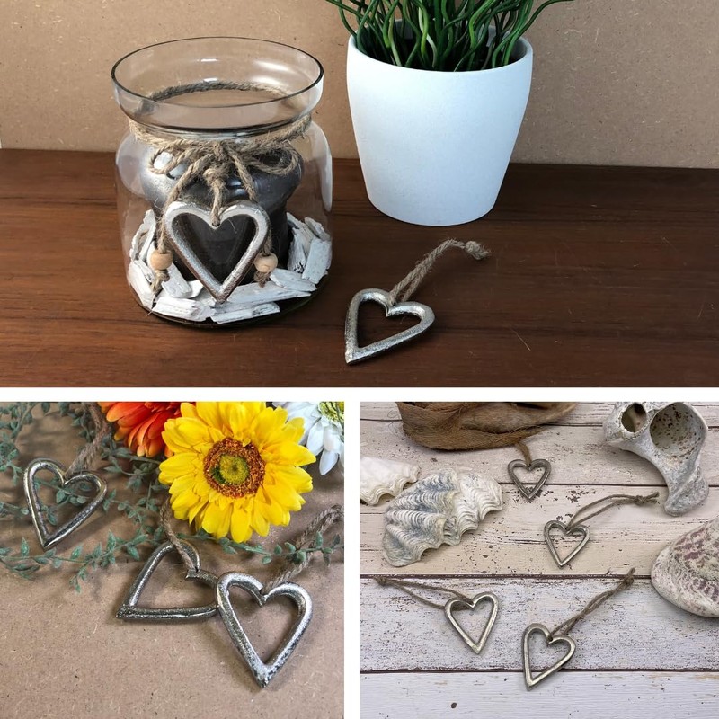 Marzoon 4 x Metal Heart Pendants, Each 4.5 x 5