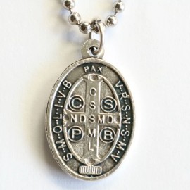 Men Necklace St Benedict Medal 20" Stainless Steel Chain Catholic Pendant