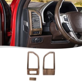 Voodonala for Ford F-150 Center Console Dash Side Vent Panel Cover Compatible with Ford F150 2015-2020(Wood,3Pcs/Set,Outer Left AC Vent w/Spot Light Switch)