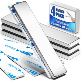 Strong Magnets, Pack of 4, 60 x 10 x 3 mm, Silver Strong Magnets for Magnetic Board, Iron Tools, Neodymium Magnets, Extra Strong, Magnetic Strip, Fridge Magnets, Rare Earth Magnets with Double-Sided