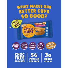 SUPERFOODIO Peanut Butter BETTER CUPS | 30g x 15 No Added Sugar packs | Choc free, PB Bliss | All-Natural Ingredients | Protein | No Refined Sugar | Vegan (30g x 15 Packs)