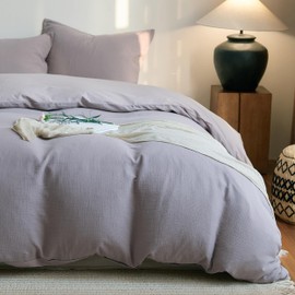 Simple&Opulence Muslin Cotton Duvet Cover Set, Soft, Breathable Bedding for All Seasons, 3 Pieces Linen Like Gauze Comforter Cover with 2 Pillow Shams, King, 104"x92", Grey Coffee