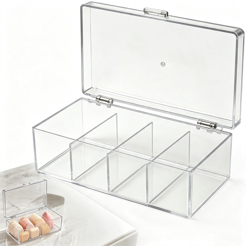 Vurixfo 4 Compartment Hair Accessories Organizer with Lid Clear Box